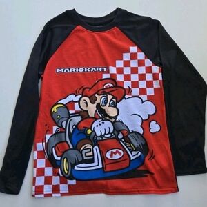 Boys Red & Black MarioKart Long Sleeve  Pajama Top Size Large 10/12